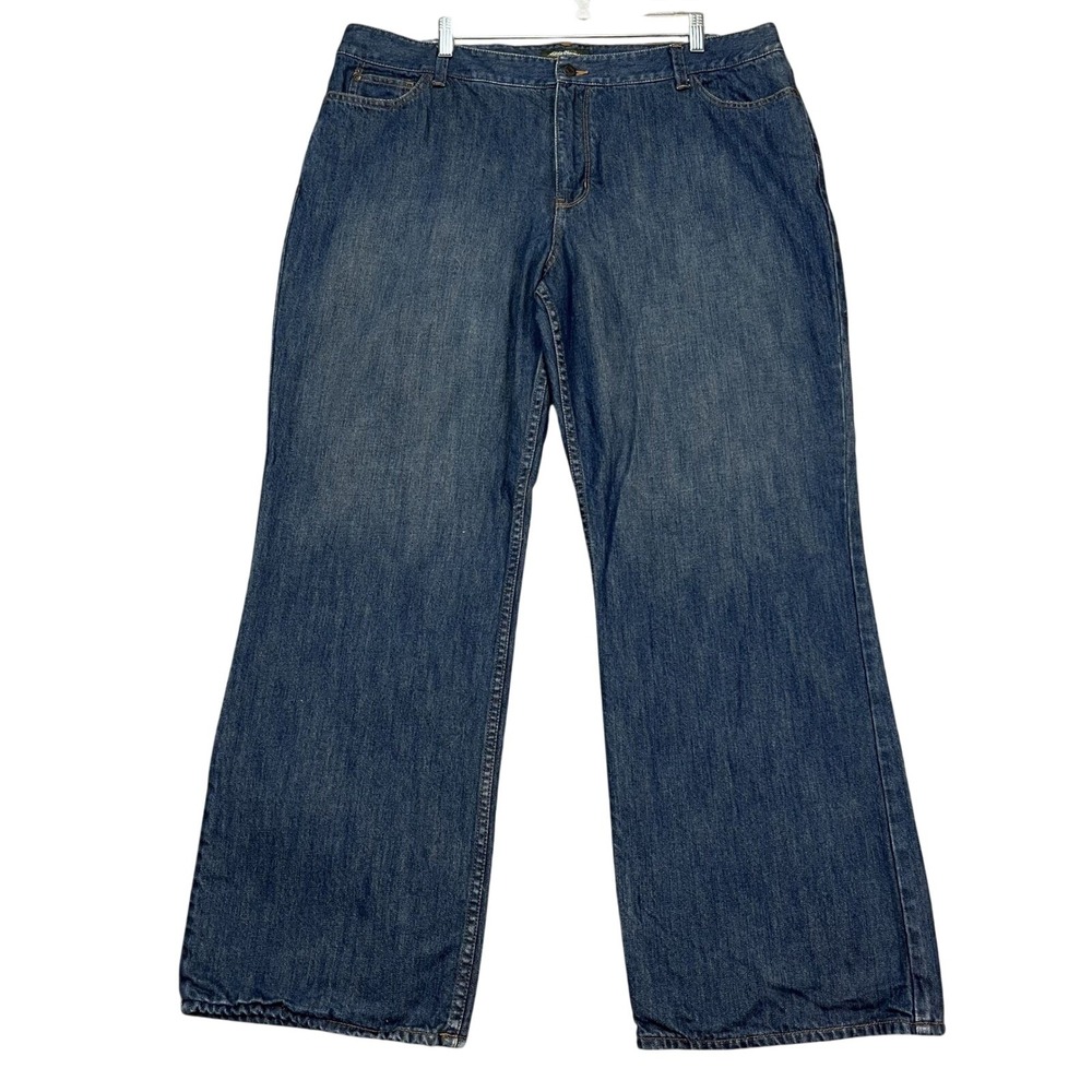 Eddie Bauer Jeans Womens 20 40x30 Medium Wash Denim Wide Leg Flannel Lined EUC